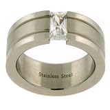 Stainless Steel Ring Band Stunning CZ Diamond Grooved Satin Polish Finish (8mm) Width by Bucasi