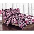 Girls Teen Pink and Brown Geometric Circles 7 Piece Comforter Set Size: Full
