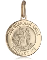 14k Yellow Gold Round Guardian Angel Medal