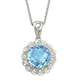 14K White Gold Blue Topaz & Diamond Necklace