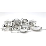 Emeril Stainless Steel with Copper and Pouring Spouts Dishwasher Safe 14-Piece Cookware Set, Silver