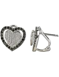 14K White Gold 0.9ct Captivating Heart Micropave Black & Diamond Stud Earrings