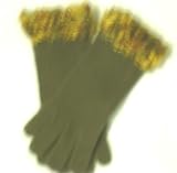 One Size Dark Brown Angora Gloves Trimmed with Multi Brown Mohair Cuff for Men and Women