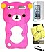 Bukit Cell 3D Cartoon Hot Pink Bear Silicone Case for Ipod Touch 6th / 5th Protector + Metallic Touch Pen