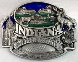 Indiana State 3-D Enamel Pewter Belt Buckle