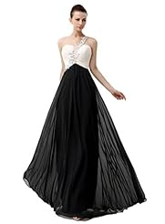 Beaded Applique  Lace Empire   Waistline One Shoulder Chiffon/Satin Evening Dress  With Rhinestones