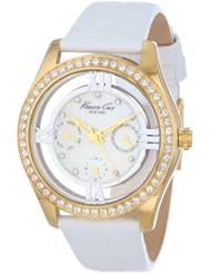 Kenneth Cole New York Womens KC2793 Transparency White Multi-Function Floating Stone Dial Gold Watch
