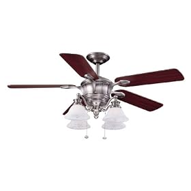 52 Inch Brushed Nickel Bellhaven Ceiling Fan 4 Lights 5 Reversible Blades