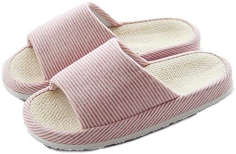 HLCJ House Slippers For Woomen Summer Stripes Indoor Cotton Linen Flax (M) Japan style
