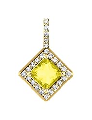 18K Yellow Gold 5.00x5.00mm Princess Cut Yellow Sapphire and Diamond Pendant