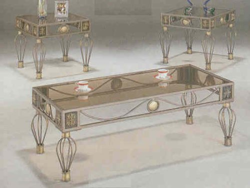 3pcs Beautiful Smoked Glass Top Coffee Table Set