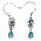 Sterling Silver Caribbean and Frosted Caribbean Quartz Dangle Earrings by Sajen