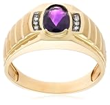  : 10k Yellow Gold Amethyst and Diamond Men's Ring