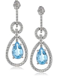 Sterling Silver Swiss Blue Topaz and Diamond Accent Double Pear Drop Earrings