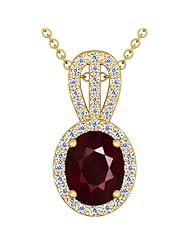 14K Yellow Gold Oval Cut Ruby And Round Diamond Pendant (GIA Certificate)