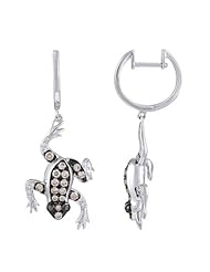 14K White Gold 0.65ct Diving Frog Micropave Black Diamond Dangle Earrings