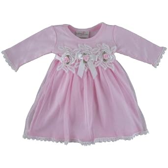 Pink Knit Dress with Net Overlay with Lace and Rose by Katie Rose