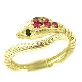 Fabulous Solid Yellow Gold Natural Ruby & Sapphire Detailed Snake Ring - Finger Sizes 5 to 12 Available