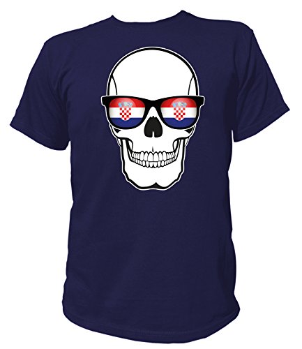 Artdiktat Herren T-Shirt – EM 2016 Skull Flag Glasses – Croatia Größe M, navy