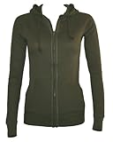 Olive Green Thermal Drawstring Hoodie Zipper Jacket