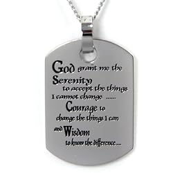 Serenity Prayer Necklace with 18" Chain. God Grant Me the Serenity... High Quality Stainless Steel Serenity Prayer Jewelry - FREE Velvet Pouch Included!