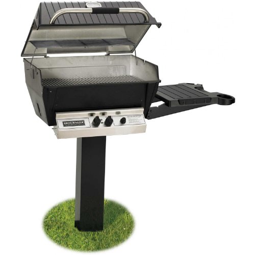 Broilmaster H3 Deluxe Natural Gas Grill On Black In-ground Post With Black Drop Down Side Shelf Broilmaster H3 Deluxe Natural Gas Grill On Black In-ground Post With Black Drop Down Side Shelf