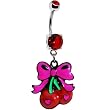 Pink Bow Cherries Belly Ring