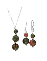 Sterling Silver Unakites Women Jewelry Set. Length 36 in. Total Item weight 4.7 g.