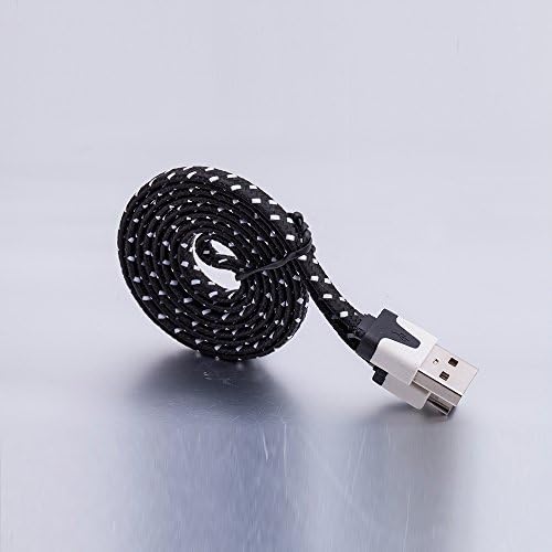 3 Feet iPhone Lighting Fabric Braided Nylon Flat Cable (Black) [Tangle-Resistant]