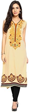 Polyester Beige New Indian Tunic Top Bollywood Women Long Sleeveless Kurti Kurta