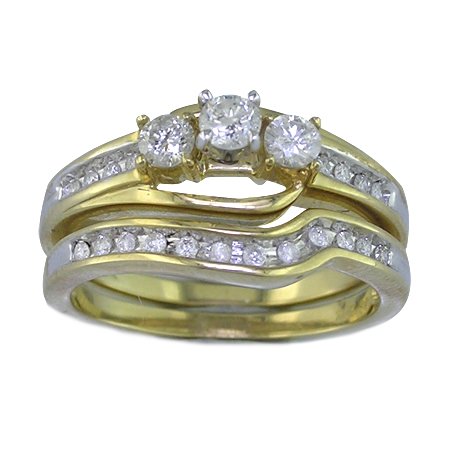 1/2 Ct. Diamond Wedding Ring & Band in Bridal Set In Yellow Gold, Available In Size 4, 5, 6, 7, 8 & 9.
