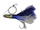Saltwater Fishing Lure Blue and White Feather Rigged Lure FREE SHIPPING AND 20% CUSTOMER APPRECIATION DISCOUNT!