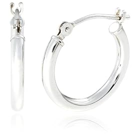 14k White Gold Round Hoop Earrings