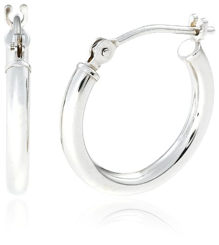 14k White Gold Round Hoop Earrings