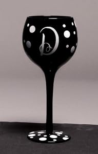 Pink/Green Polka Dot/Zebra Wine Monogram Glass D