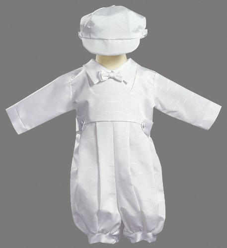 White Poly Slub Christening Baptism Short Romper Set with Hat