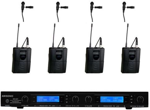 Awisco UHF 847bl361 4 Channel Lavalier Wireless Microphone System