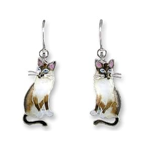 Snowshoe Siamese Silver and Enamel Earings by Zarah