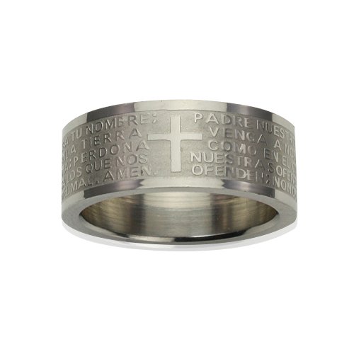 Men Stainless Steel Spanish Lord's Prayer 8mm Band Ring Men Stainless Steel Spanish Lord's Prayer 8mm Band Ring