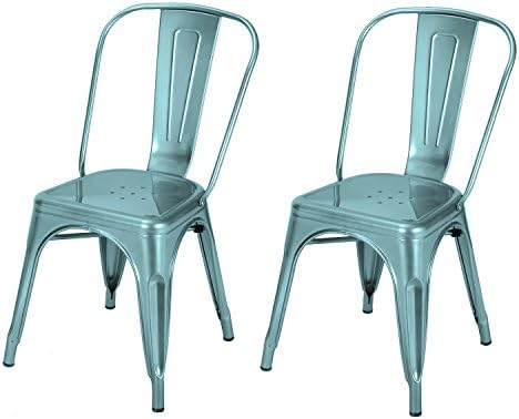 DecentHome Metal Stackable Tolix Style Dining Chairs, Set of 2 (Pacific Blue)