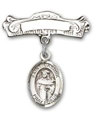 Sterling Silver Baby Badge with St. Casimir of Poland Charm and Arched Polished Badge Pin