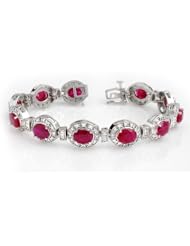 Genuine 16.0 ctw Ruby & Diamond Bracelet 14K White Gold