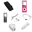 USB Data Cable + USB Car Charger + USB Home Charger + Pink Rubber Silicone Skin Case + Elastic Armband + Clear Reusable LCD Screen Protector + White 3.5mm Stereo Headset for Apple Ipod Nano Chromatic 8GB 16GB 4G 4th Generation
