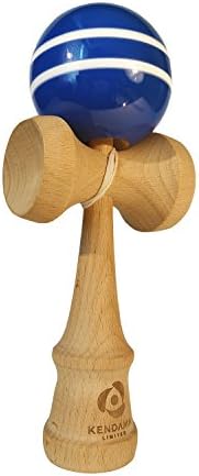 Japanese Kendama Wooden Toy Ball Game- Extra String- Traditional Standard Size Kendama, Blue with White Stripes