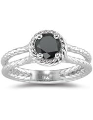 1.00 Ct AA Black Diamond Solitaire Ring in 14K White Gold