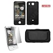 HTC Hero GSM AT&T Combo Solid Black Silicon Skin Case Faceplate Cover+ LCD Screen Protector+ Black Horizontal Leather Pouch for HTC Hero GSM AT&T + Free LiveMyLife Wristband