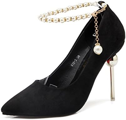Queen Bootie Women's Extreme High Fashion Pearl Cz Pointed Toe Anti-slip Rubber Sexy Ankle Strap High Heels Stiletto Pumps Evening Dress Heels Wedding Shoes Black 8 M US