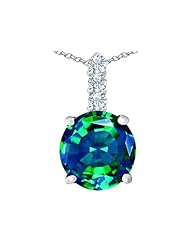 Original Star K (tm) Large 12mm Round Simulated Emerald Pendant in 925 Sterling Silver