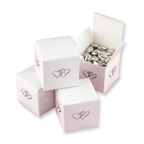 White with Silver Foil Linked at the Heart Cube Favor Box