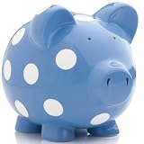 Elegant Baby Huge Pig Bank with White Polka Dots - Bright Blue